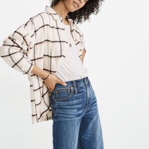 Madewell bromley northall plaid flannel shirt small cream pink 100% cotton